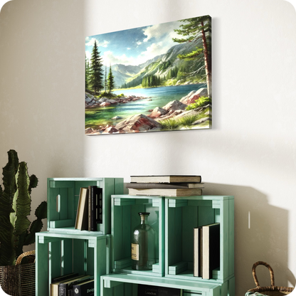 Serenity’s Shore | Frameless Mountain Landscape Art